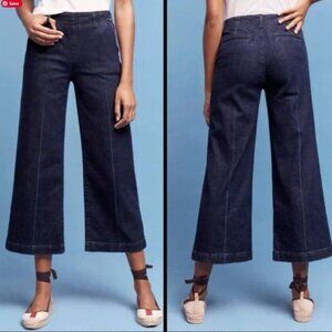 AG Jeans The Juliette Trouser Nautical Wide Leg Crop Jeans Blue Women's Size 28